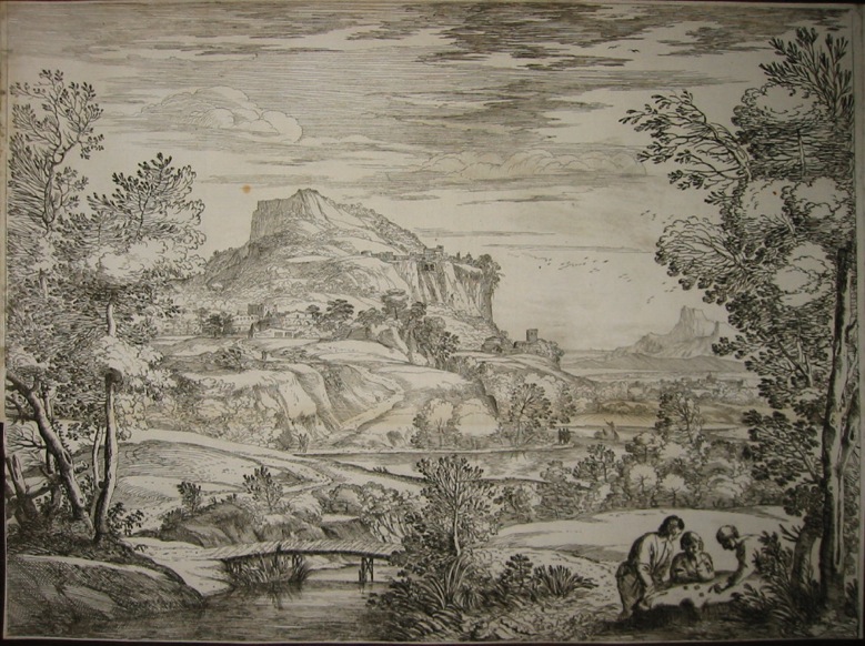 Grimaldi Giovanni Francesco (1606-1680) Paesaggio con tre uomini che giocano a dadi s.d. s.l. 